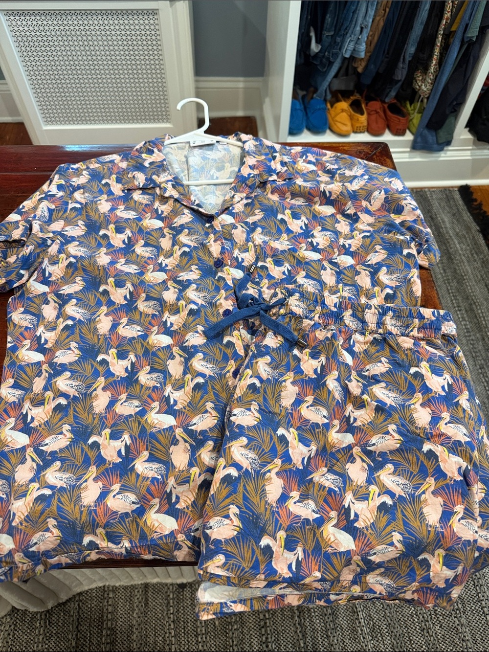 Kirrin Finch Blue Tropical Bird Print Button-Down Shirt and Shorts Set